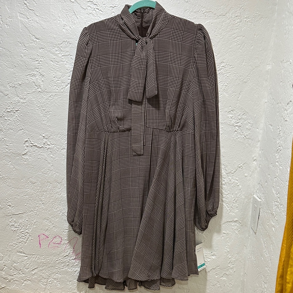 Taylor Brown Plaid Long Sleeve Dress